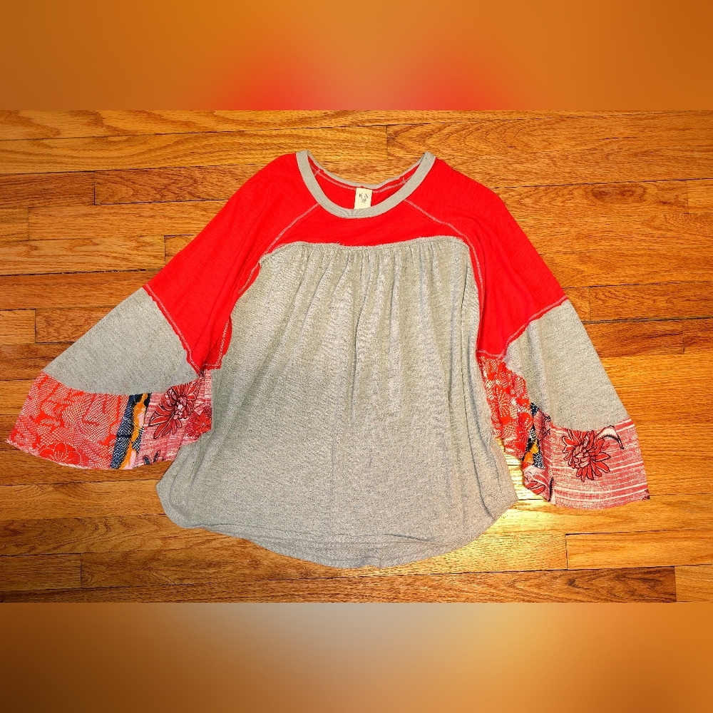 We The Free Red Top with Light Gray Trim